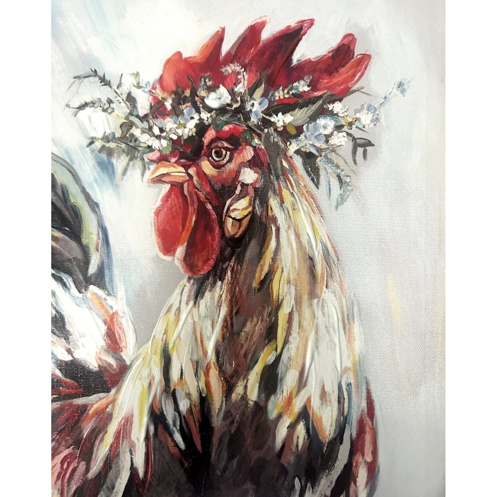 Framed Rooster Wall Art Farmhouse Country Decor Brown Box Frame 13x13 - Picture 3 of 5